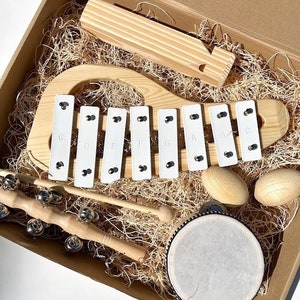 Baby Sensory Musical Instruments Set - Kids Wooden Music Kit - Montessori Music Toys for Toddlers, Babies, Newborn - Babyshower Gift