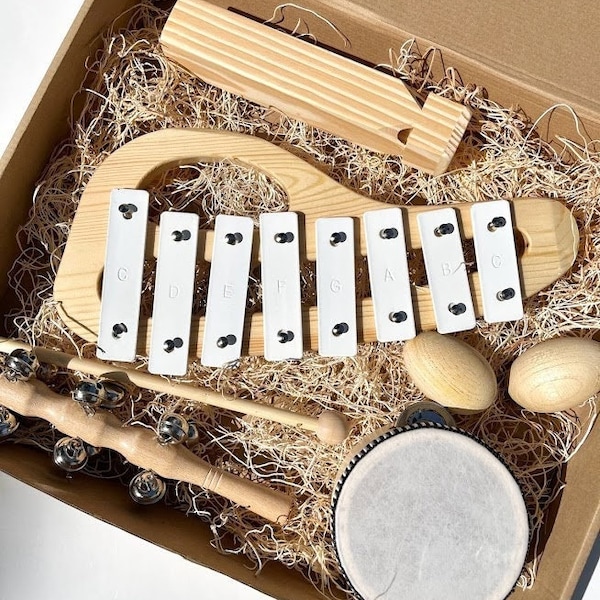 Montessori Music Toy Gift Set para bebé sensorial juguete instrumentos musicales niños juguetes musicales para niños pequeños instrumento bebé juguetes madera personalizada