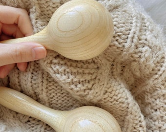 2 piezas de madera Maracas bebé Maracas instrumentos para bebés para niños Montessori sonajero hecho a mano bebé sensorial juguete instrumento Montessori música juguete