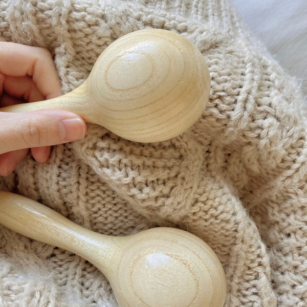 2 pcs Wooden Maracas Baby Maracas Baby Instruments for Kids Montessori Rattle Handmade Baby Sensory Toy Instrument Montessori Music Toy