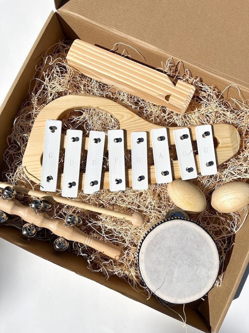 Baby Sensory Musical Instruments Set - Kids Wooden Music Kit - Montessori Music Toys for Toddlers, Babies, Newborn - Babyshower Gift