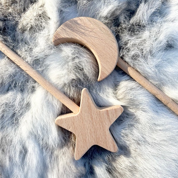 Personalised Wooden Girl Wand Moon & Star Wand Fairy Wand for Toddler Keepsake Kids Party bag favour Girls Fairy Costume Princess Wand