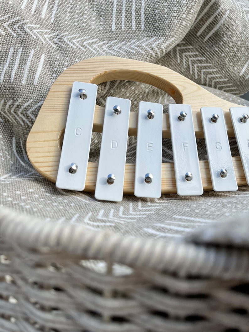 Handmade Minimalist Wooden Xylophone (White) - Modern Baby Musical Instrument - Percussion - Montessori Wooden Music Toy - Gift for 1st Birthday