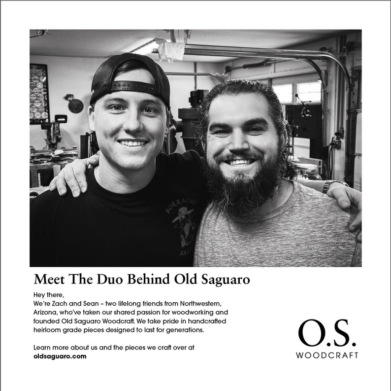 Picture of the two founders of Old Saguaro Woodcraft. Short bio describing the two.