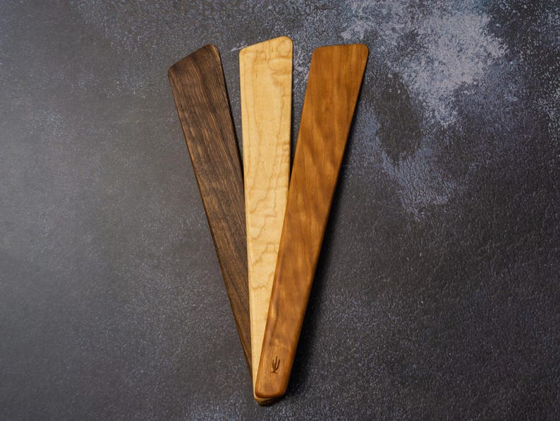 13 inch Old Saguaro Woodcraft spatulas in Walnut, Hard Maple, and Cherry
