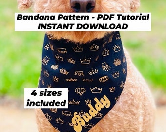 Dog Bandana Pattern, Instant Download PDF Tutorial, Printable Step by Step Pet Bandana, Gift for Dog Lover, Cat Scarf, Sewing Pattern