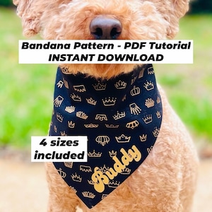 Dog Bandana Pattern, Instant Download PDF Tutorial, Printable Step by Step Pet Bandana, Gift for Dog Lover, Cat Scarf, Sewing Pattern