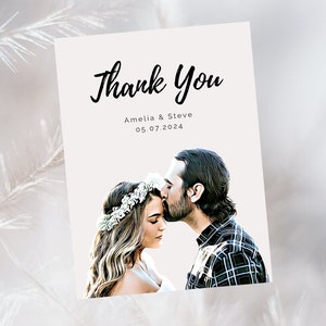 Modern Wedding Thank You Card, Minimalist Wedding Thank You Cards with Custom Photo, Personalized Photo Card, Thank You Card with Picture