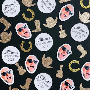 Bachelorette Party Confetti, Personalized Face, Country Confetti, Nashville Decor, Groom Face, Bride Face, Gift Bride, Horseshoe, Cowboy Hat
