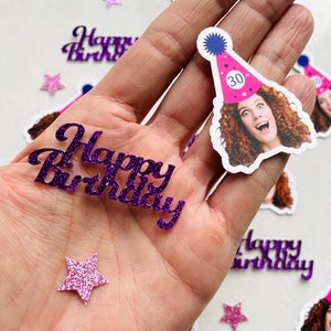 Birthday Face Confetti, Custom Birthday Decoration, Birthday Hat, Personalized Face Cutout, Fun Party Decor, 30, 40, 50, 60, Cupcake Topper image 5