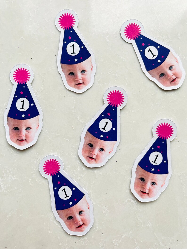 Birthday Face Confetti, Custom Birthday Decoration, Birthday Hat, Personalized Face Cutout, Fun Party Decor, 30, 40, 50, 60, Cupcake Topper image 3