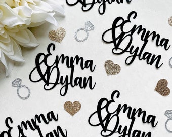 Custom Name Confetti, Personalized Bachelorette Party Decoration, Heart, Engagement Decor, Hen Night, Wedding Anniversary, Bride, Groom