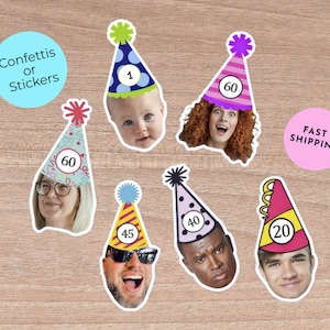 Custom Face Confettis, Personalized Face Stickers, Birthday Decorations, Party Favors, 30th, 40th Birthday Party Favors, Bachelorette Party