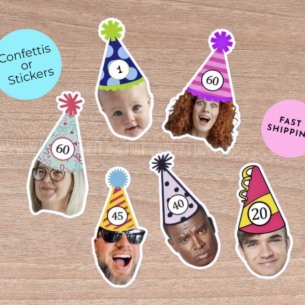 Custom Face Confettis, Personalized Face Stickers, Birthday Decorations, Party Favors, 30th, 40th Birthday Party Favors, Bachelorette Party