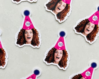 Verjaardag gezicht confetti, aangepaste verjaardag decoratie, verjaardag hoed, gepersonaliseerde gezicht knipsel, leuk feest decor, 30, 40, 50, 60, cupcake topper