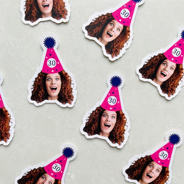 Birthday Face Confetti, Custom Birthday Decoration, Birthday Hat, Personalized Face Cutout, Fun Party Decor, 30, 40, 50, 60, Cupcake Topper