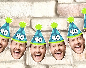 Custom Birthday Party Decoration: Big Face Banner, Personalized Photo Garland