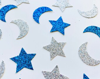 Glitter Moon and Star Confetti, Lunar Theme Party Decor