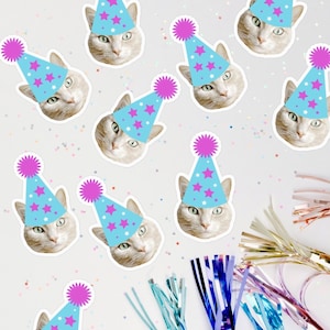 Custom Cat Face Confetti, Personalized Cat Face Confetti, Face Sticker, Pet Face Cutout, Cat Birthday Hat, Car Birthday Party Decoration