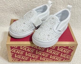 Toddler - Customized White Pearl Slip-On Vans