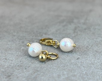 Perle d'eau douce - collier avec pendentif / charm avec anneau / pendentif avec mousqueton - acier inoxydable plaqué or 18 carats - hypoallergénique