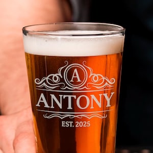 Custom Engraved Beer Glass, Personalized Pint Glass Monogram, Gifts for Groomsman, Dad, Groomsmen Gifts, Gift for Dad, Man, Men