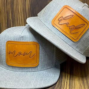 Familien passende Hüte, personalisierte Lederpatch Hut, Mama und Papa Snapback,