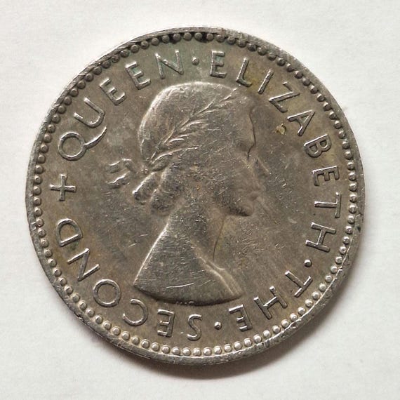 1955年ニュージーランド6ペンス硬貨 - エリザベス2世女王 - Etsy 日本