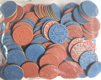 WWII 2 &quot;175&quot; red and blue OPA Rationing tokens, 2 full collections + extras in good condition! The tokens you see is what you get!
