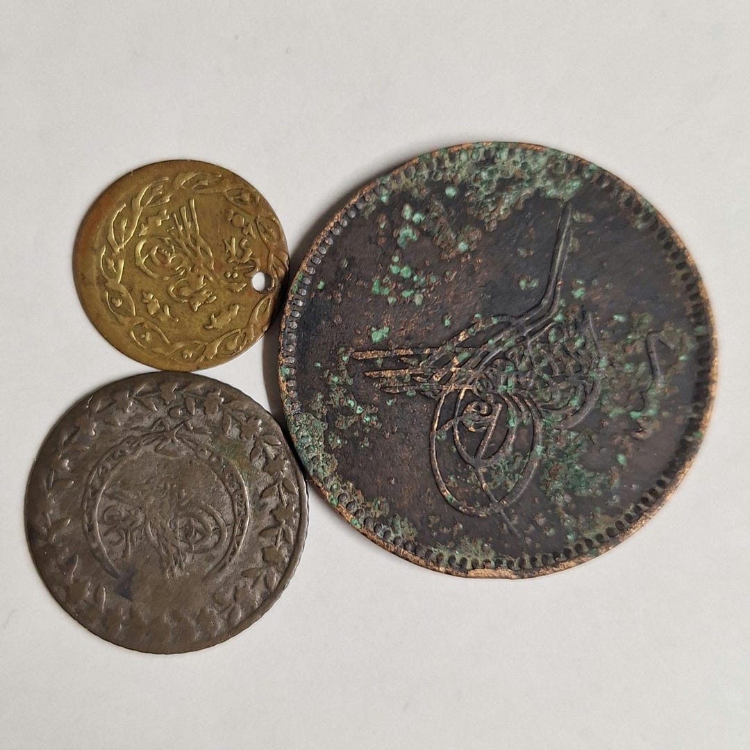 1820年オスマントルコ貨幣コレクション：金貨、銀貨、青銅貨 外国コイン 中東 アラビア インド？ 大型