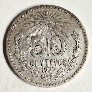 1921 Mexican 50 centavos .720 silver coin in &quot;high grade condition&quot;. The coin you see is the coin you get!