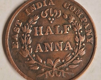 British East India company coin 1835 half anna coin in exceptional condition!