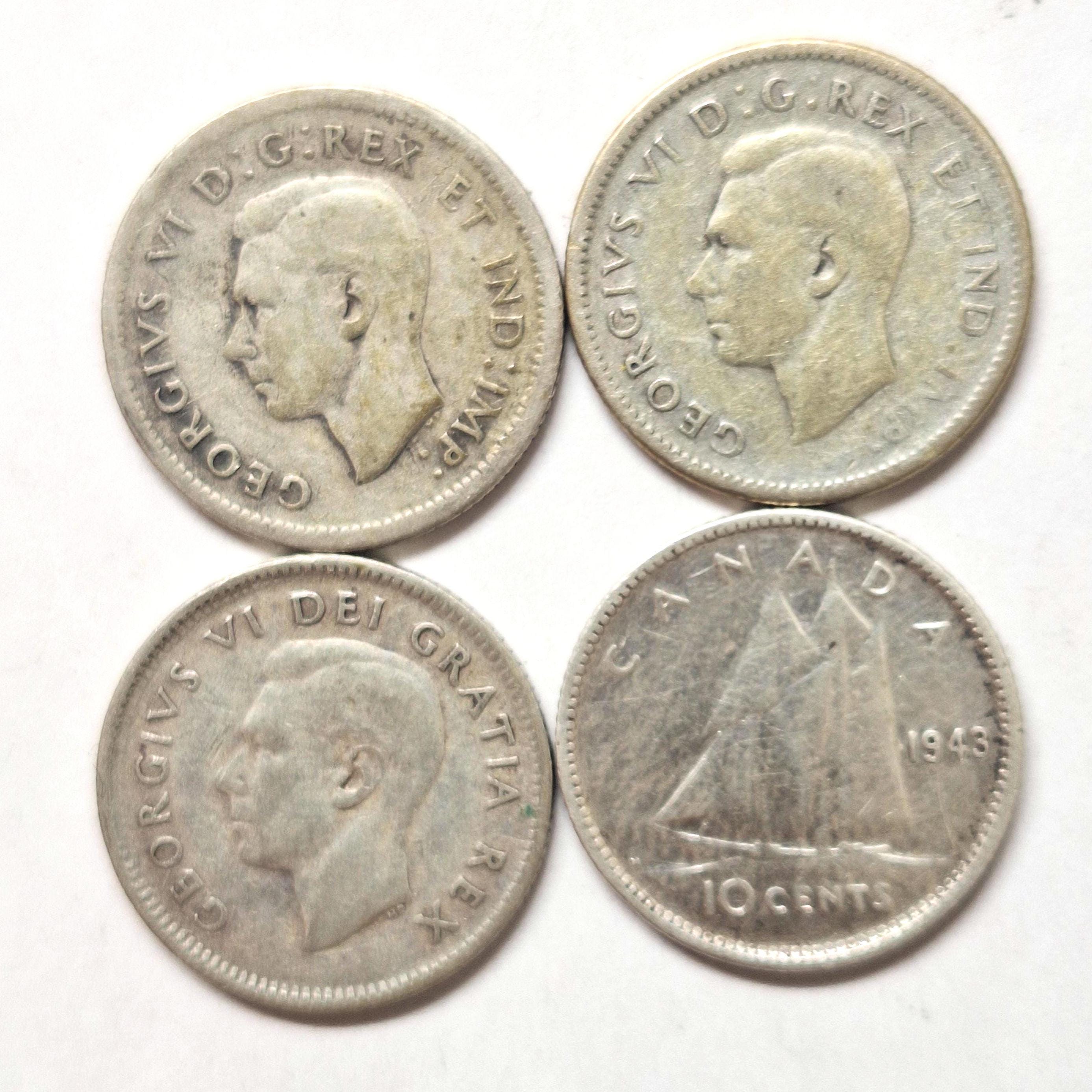 1930年代から40年代の流通状態のカナダ4セント銀貨10セント硬貨束