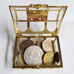 Gouden wereldmunt schatkist met "35" Random wereldmunten! Geweldig cadeau-idee voor kinderen en de schattenjagers in ons allemaal!