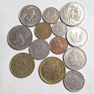 Vintage Greek Coin Collection: 1960s-1980s, 13 Coins