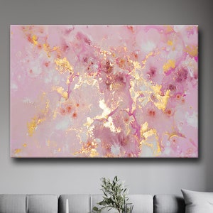 Impression marbre rose et doré, toile marbre doré, toile marbre rose, décoration murale rose, art mural moderne, art mural marbre, toile marbre