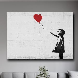 Banksy Red Balloon Art, Ragazza con cuore, Street Art murale, Banksy Canvas, Vetro temperato, Carta da parati artistica, Poster su tela, Decorazione da parete per la casa