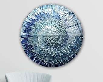 Tempered Glass Wall Art, Blue Abstract Wall Art, Glass Printing Art, Glass Wall Decor, Silver Abstract Art, Blue Fractal Art, Ready To Hang