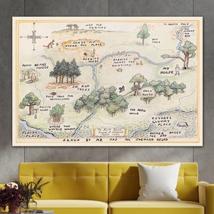 Carte Aker originale de Winnie l'ourson, toile de carte en bois de 100 acres, ourson classique, décoration de centre de table pour chambre d'enfant, carte en verre trempé, art mural carte