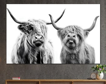 Highland Cow, Cow Print, Farmhouse Canvas Gift, Cow Wall Decor, Oversized Wall Art, Living Room Wall Art, Modern Canvas, Highland Cow Wall