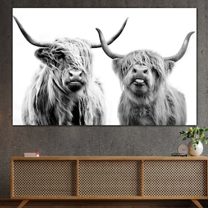 Highland Cow, Cow Print, Farmhouse Canvas Gift, Cow Wall Decor, Oversized Wall Art, Living Room Wall Art, Modern Canvas, Highland Cow Wall
