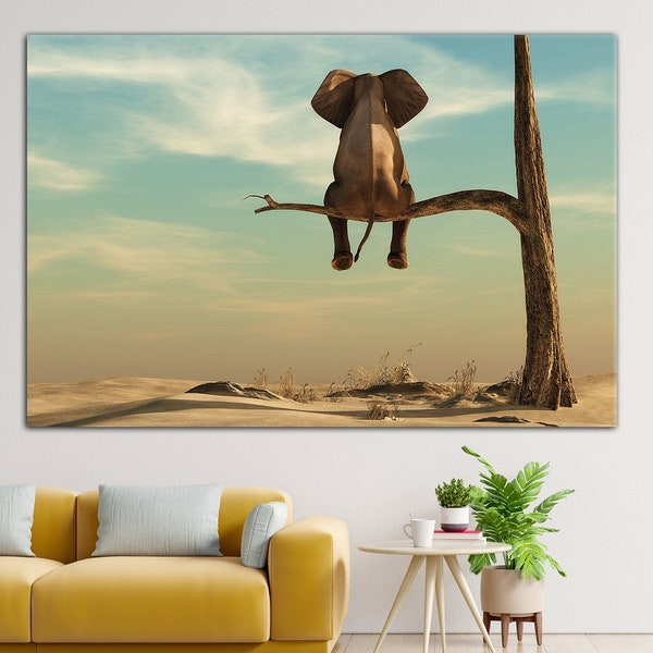 Elephant Canvas Print, Animal Canvas, Cool Fine Art Animal Landscape, Cute Canvas, Eye Catcher Canvas Gift, Ready To Hang