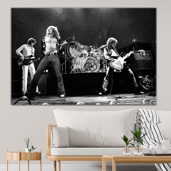 Led Zeppelin Robert Plant Leinwand Kunstdruck Schwarz & Weiß 1970er Jahre Musik Band Leinwand Wandkunst und Wohnkultur, fertig zum Aufhängen