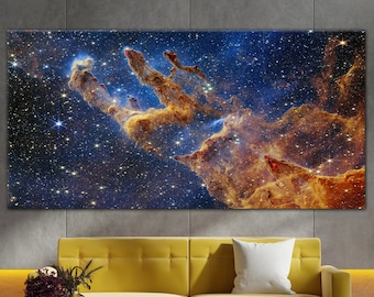 James Webb Pillars Of Creation Canvas Print, James Webb Space Telescope, Nasa Dying Star Space , Cosmic Cliffs Wall Art, Galaxies And Stars