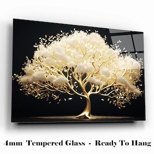 Tempered Glass Wall Art, Gold Tree Wall Decor, Home Decor, Tempered Glass Art,Nature Wall Art Gifts for her,Tree Wall Art,Glass Printing Art