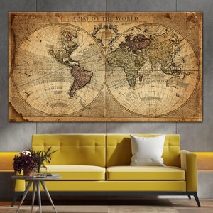 Weltkarte Leinwand Kunst, Alte Weltkarte, Alte Weltkarte Kunst Leinwand, Karte Leinwand Kunst, Alte Karte Leinwand Kunst, fertig zum Aufhängen