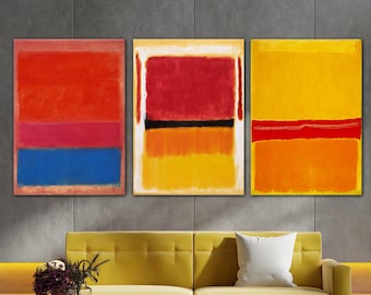 Mark Rothko Set di 3 stampe su tela, Mark Rothko Glass Wall Arts, Mark Rothko Print, Stampa d'arte astratta, Poster di riproduzione Rothko