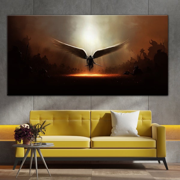 Archangel Michael , Warrior Angel Canvas Wall Art, Archangel Canvas Print Art, Ready to Hang