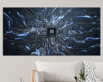 Computer Science Wall Decor, Electronic Wall Art, Extra Large Canvas, Chip Wall Print, Hardware&Technology Wall Art, Programmers Gift Canvas