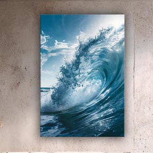 Ocean Wave Canvas Wall Art, Aqua Sea Beach Print, Coastal Bathroom Decor, Large Framed Ocean Wall Art, Nautical Coastal Canvas